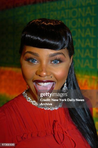 Singer Lil' Kim arrives for the Fashion Group International's 21st annual Night of Stars awards gala at Cipriani 42nd St. She was a presenter at the...