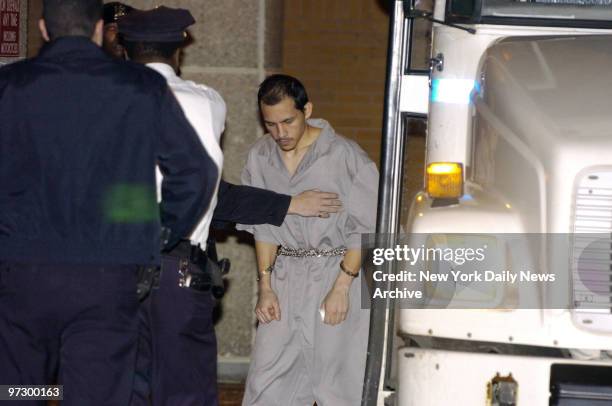 Cesar Rodriguez gets off of a bus and is taken into Bellevue Hospital. Rodriguez and his wife, Nixzaliz Santiago, were indicted today on charges of...