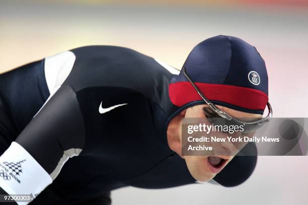 Chad Hedrick of the U.S. Competes in the Men's 10,000-meter Speed Skating competition at the Oval Lingotto during the 2006 Winter Olympic Games in...