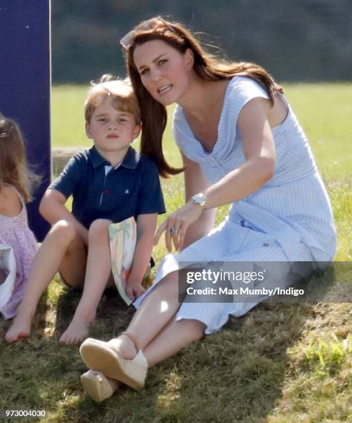 Prince George of Cambridge and Catherine, Duchess of Cambridge attend the Maserati Royal Charity Polo Trophy at the Beaufort Polo Club on June 10,...