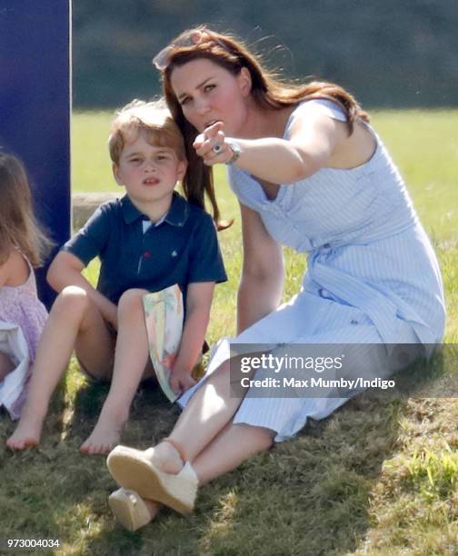 Prince George of Cambridge and Catherine, Duchess of Cambridge attend the Maserati Royal Charity Polo Trophy at the Beaufort Polo Club on June 10,...