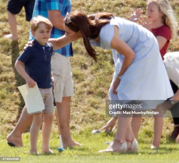 Prince George of Cambridge and Catherine, Duchess of Cambridge attend the Maserati Royal Charity Polo Trophy at the Beaufort Polo Club on June 10,...