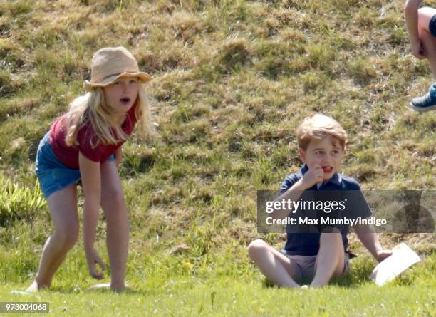 Savannah Phillips and Prince George of Cambridge attend the Maserati Royal Charity Polo Trophy at the Beaufort Polo Club on June 10, 2018 in...