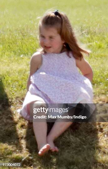 Princess Charlotte of Cambridge attends the Maserati Royal Charity Polo Trophy at the Beaufort Polo Club on June 10, 2018 in Gloucester, England.