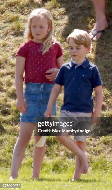 Savannah Phillips and Prince George of Cambridge attend the Maserati Royal Charity Polo Trophy at the Beaufort Polo Club on June 10, 2018 in...