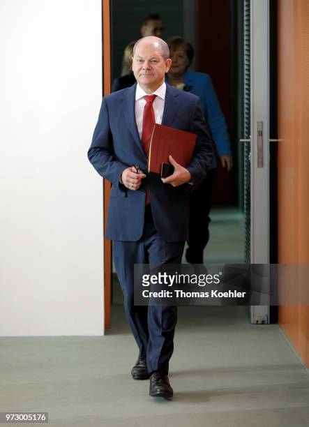 German Finance Minister Olaf Scholz arrives for the Weekly Government Cabinet Meeting on June 13, 2018 in Berlin, Germany.