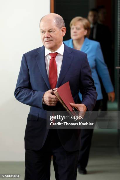 German Finance Minister Olaf Scholz arrives for the Weekly Government Cabinet Meeting on June 13, 2018 in Berlin, Germany.