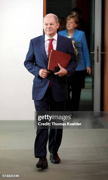 German Finance Minister Olaf Scholz arrives for the Weekly Government Cabinet Meeting on June 13, 2018 in Berlin, Germany.