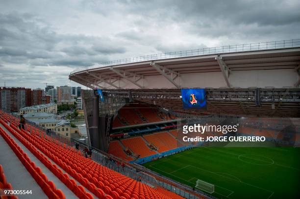 The picture shows Ekaterinburg Arena in Yekaterinburg on June 13, 2018 ahead of the Russia 2018 World Cup football tournament.