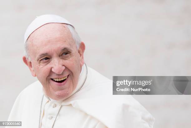 Pope Francis arrives to lead his Wednesday General audience in Saint Peter's Square at the Vatican, 13 Jun 2018