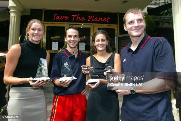 The winners of the International Hockey Federation players of the year 2001; Best Male Player Florian Kunz of Germany, Best Female Player Luciana...