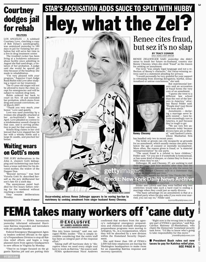 Daily News page 3,September 17, 2005. Headline: Hey, w