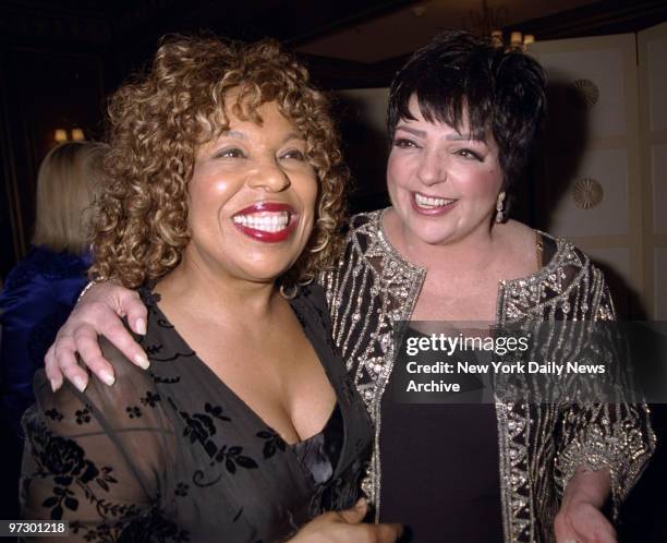 Singer Roberta Flack joins Liza Minnelli for the Drama League's benefit honoring Minnelli at the Pierre Hotel.