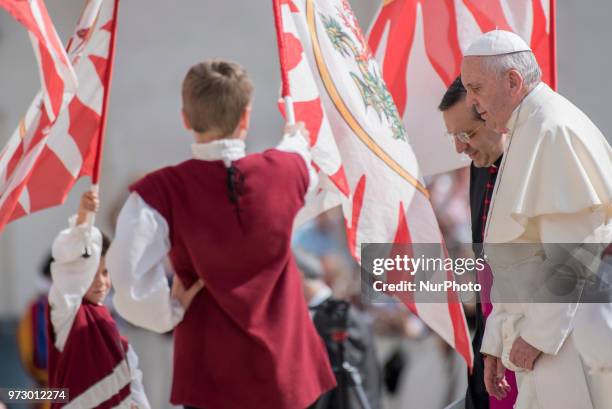 Pope Francis attends his weekly general audience, in St. Peter's Square, at the Vatican, Wednesday, June 13, 2018.