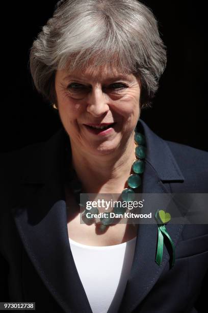 British Prime Minister Theresa May leaves Downing Street on June 13, 2018 in London, England. The Prime Minister will attend today the weekly Prime...