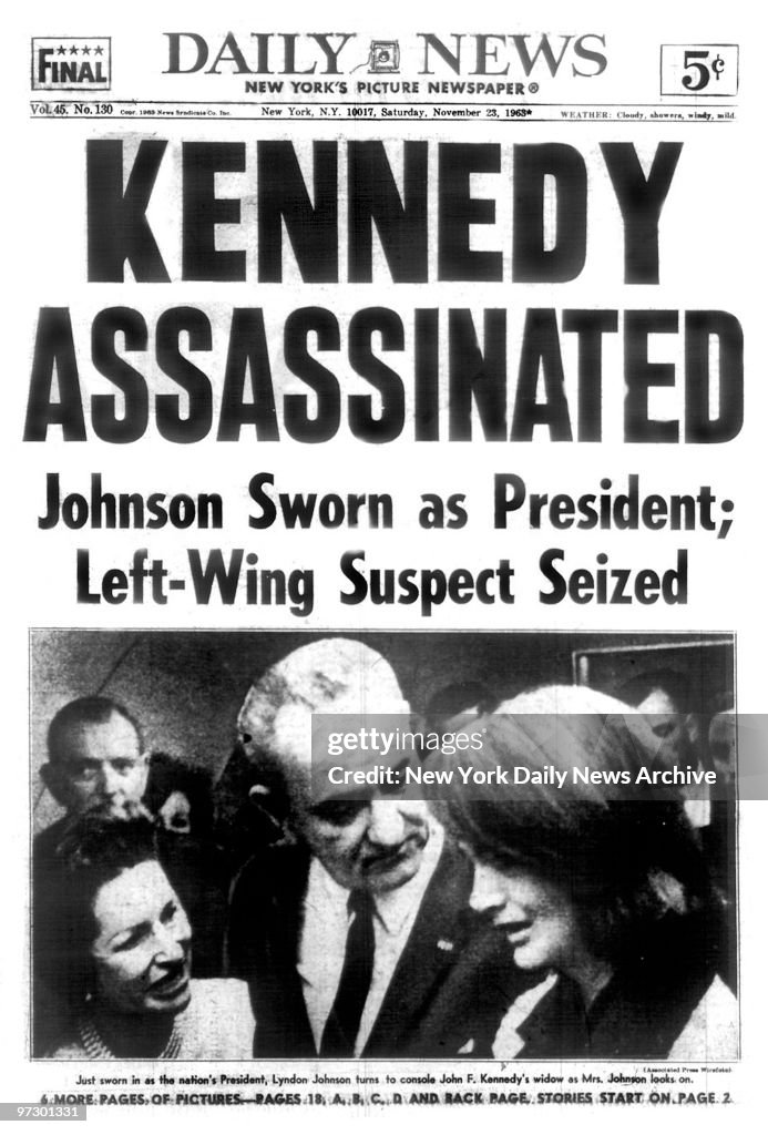 Front page of the Daily News dated Nov. 23, 1963 , Headline: