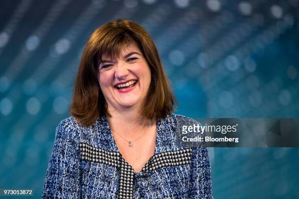 Nicky Morgan, U.K. Treasury committee chair and Conservative Party lawmaker, reacts during a Bloomberg Television interview in London, U.K., on...