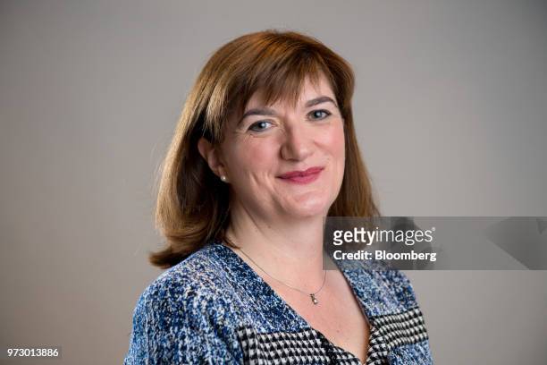 Nicky Morgan, U.K. Treasury committee chair and Conservative Party lawmaker, poses for a photograph following a Bloomberg Television interview in...