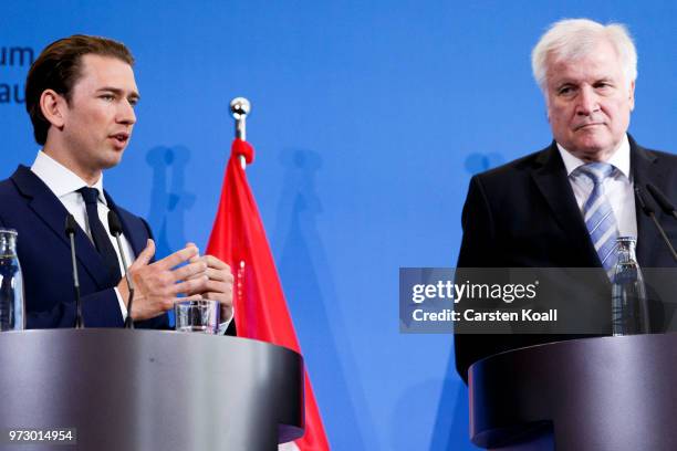 Austrian Chancellor Sebastian Kurz and German Interior Minister Horst Seehofer attend a press conference on June 13, 2018 in Berlin, Germany. Both...