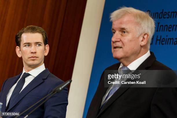 Austrian Chancellor Sebastian Kurz and German Interior Minister Horst Seehofer attend a press conference on June 13, 2018 in Berlin, Germany. Both...