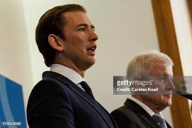 Austrian Chancellor Sebastian Kurz and German Interior Minister Horst Seehofer attend a press conference on June 13, 2018 in Berlin, Germany. Both...