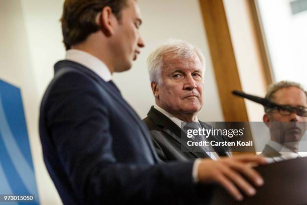 Austrian Chancellor Sebastian Kurz and German Interior Minister Horst Seehofer attend a press conference on June 13, 2018 in Berlin, Germany. Both...