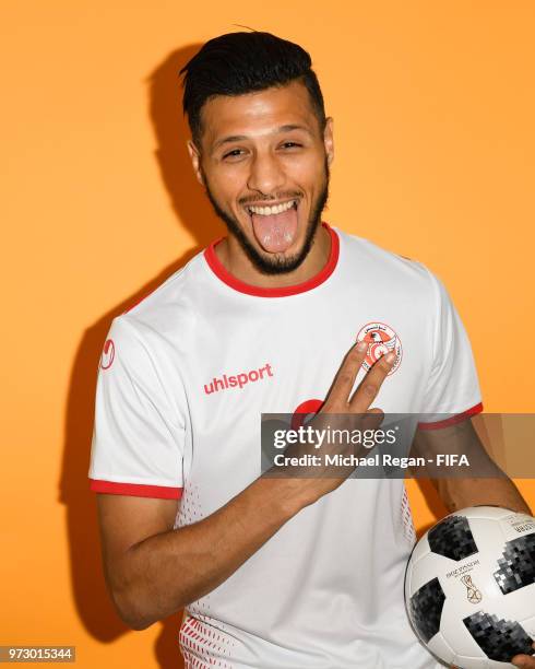 Anice Badri of Tunisia poses during the official FIFA World Cup 2018 portrait session at on June 13, 2018 in Moscow, Russia.