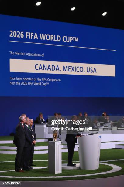 Carlos Cordeiro, president of the United States Football Association addresses the 68th FIFA Congress after the announcement of the host for the 2026...