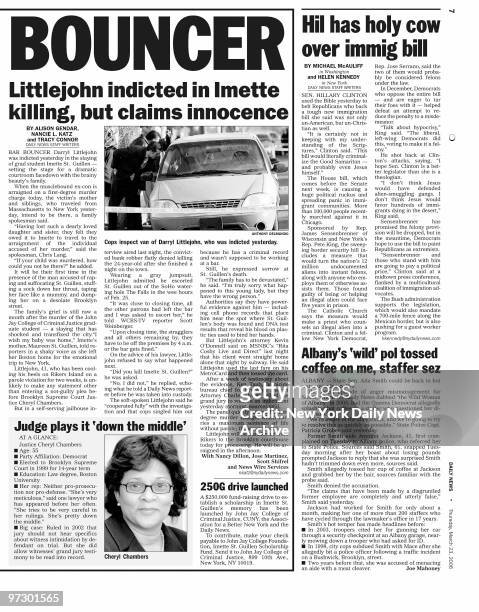 Daily News page 5 dated March 23 Headline: BOUNCER, Littlejohn indicted in Imette killing, but claims innocence, Darryl Littlejohn - Imette St....