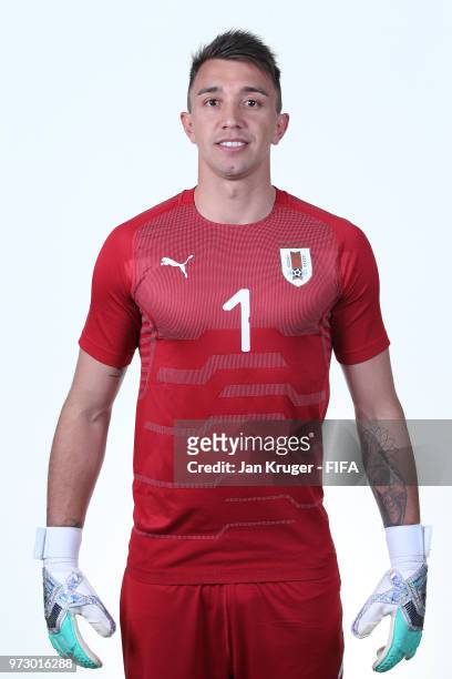 Fernando Muslera of Uruguay poses for a portrait during the official FIFA World Cup 2018 portrait session at on June 12, 2018 in Nizhniy Novgorod,...