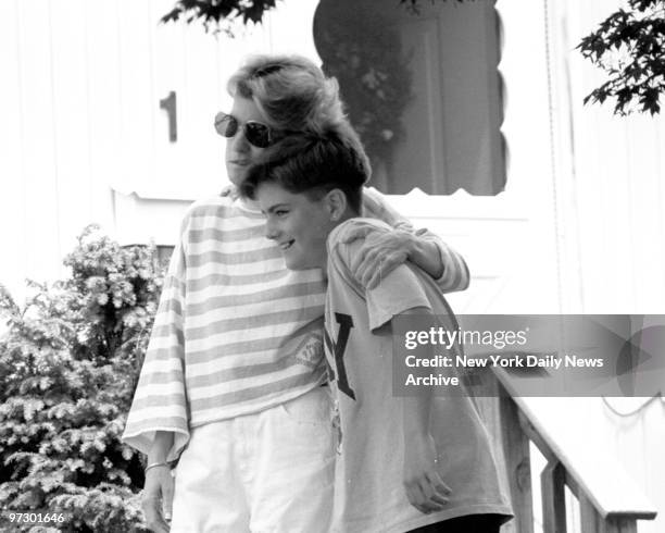 Mary Jo Buttafuoco with her son Paul in front of their home in Massapequa.