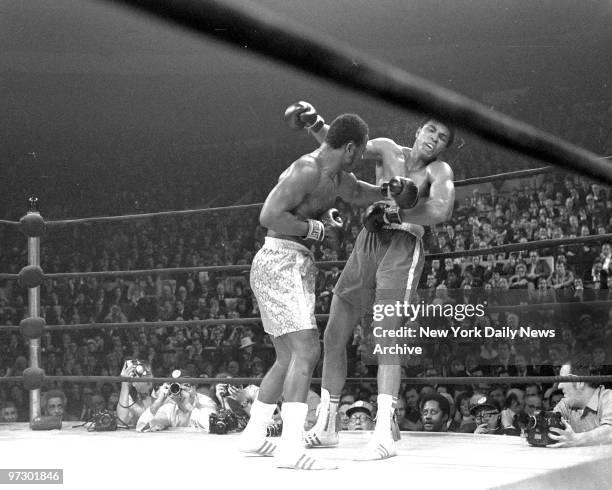 Joe Frazier knocking out Muhammad Ali in the 15th round at Madison Square Garden.