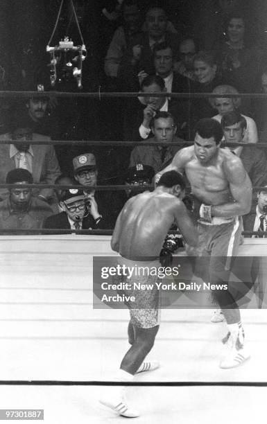 Joe Frazier knocking out Muhammad Ali in the 15th round at Madison Square Garden.