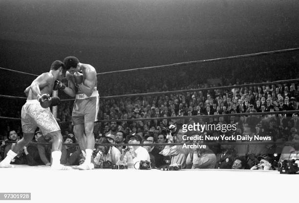 Joe Frazier knocking out Muhammad Ali in the 15th round at Madison Square Garden.