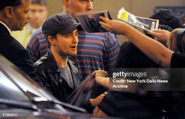 Daniel Radcliffe signs autographs after his performance of Equus at the Broadhurst theater on 44th St.
