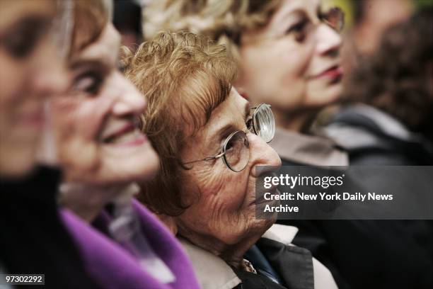 Charlotte Bloomberg listens as her son, Mayor Michael Bloomberg, delivers the commencement address during the Tufts University graduation ceremony in...