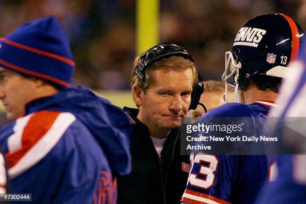New York Giants' head coach Jim Fassel on the sidelines during game against the Green Bay Packers at Giants Stadium.
