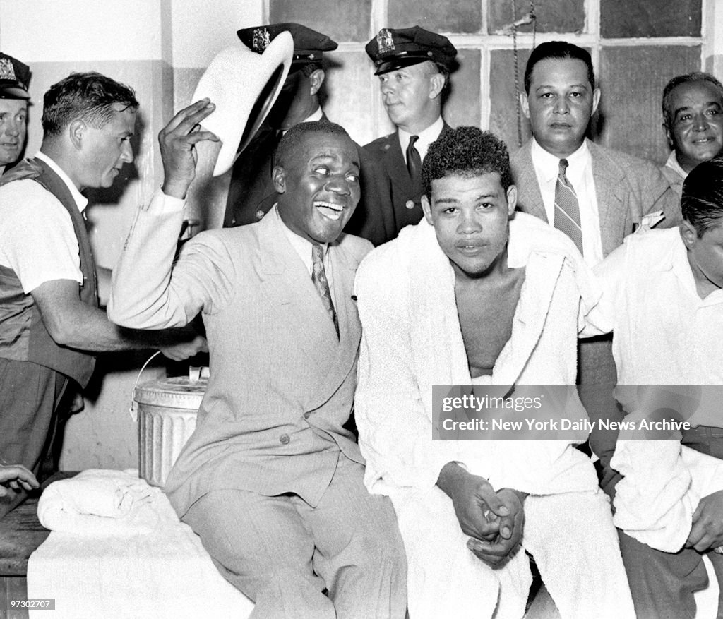 Joe Louis vs Max Schmeling II, Dancer Bill Robinson congratu