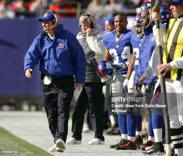 New York Giants' head coach Tom Coughlin paces along the sideline during a game against the Tampa Bay Buccaneers at Giants Stadium. The Giants went...