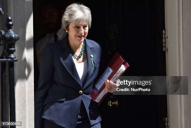 British Prime Minister Theresa May leaves Downing Street on June 13, 2018 in London, England. The Prime Minister will attend today the weekly Prime...