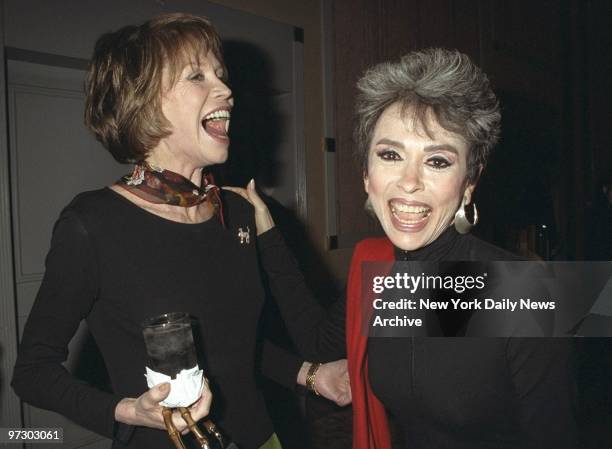 Mary Tyler Moore and Rita Moreno get together at the Hilton Hotel where they were honored by New York Women in Film and Television.