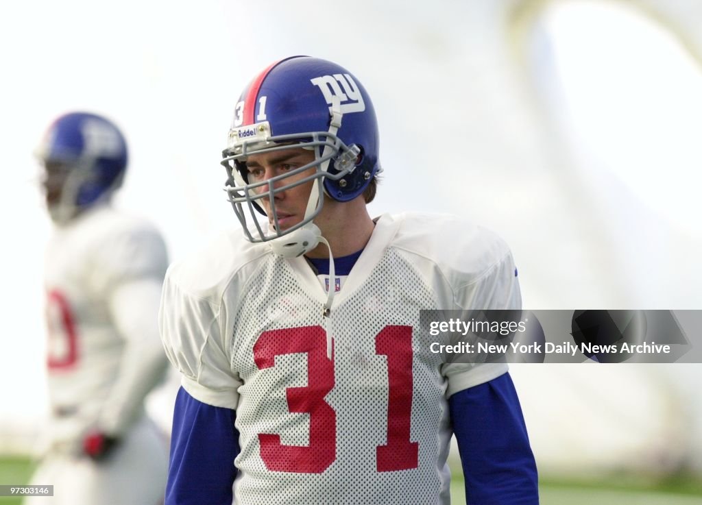 New York Giants' Jason Sehorn is on hand at practice session