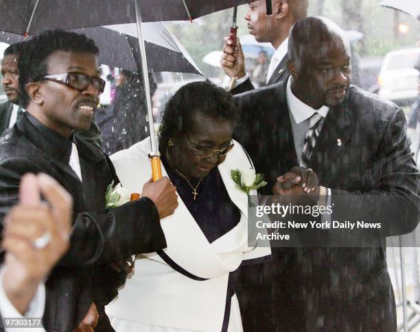 Mary Vandross is escorted into the Riverside Church on the upper West Side for funeral services for her son, Luther Vandross. The R&B legend, who...