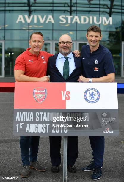 Dublin , Ireland - 13 June 2018; Former Arsenal player Ray Parlour, left, and former Chelsea player Tore André Flo, right, with Charlie Stillitano,...