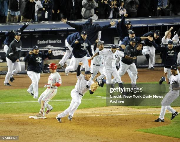 New York Yankees' Mark Teixeira makes the final out of the 2009 World Series between the Yankees and Philadelphia Phillies.