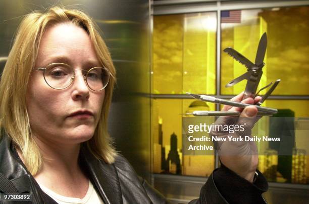 Daily News reporter Alison Gendar displays several sharp instruments she slipped past security at Lambert - St. Louis International Airport en route...