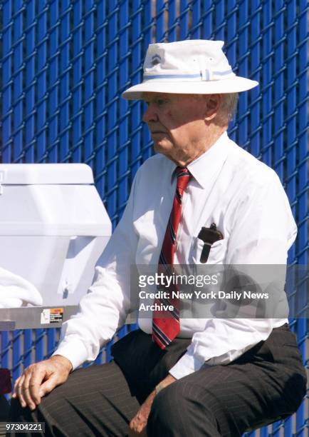 New York Giants' owner Wellington Mara watches his team at a practice session at Giants Stadium in the Meadowlands.