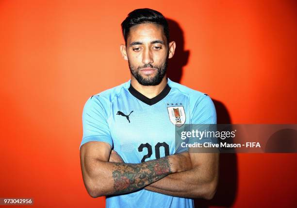 Jonathan Urretaviscaya of Uruguay poses during the official FIFA World Cup 2018 portrait session at the Borsky Sports Centre on June 12, 2018 in...
