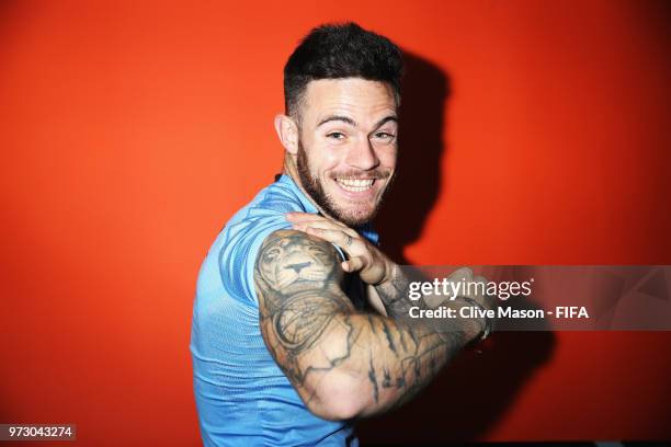 Nahitan Nandez of Uruguay poses during the official FIFA World Cup 2018 portrait session at the Borsky Sports Centre on June 12, 2018 in Nizhny...