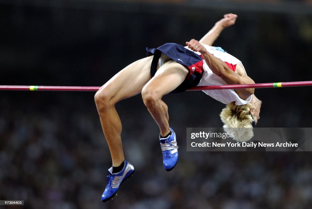 Matt Hemingway of the U.S. clears the bar in the men's high